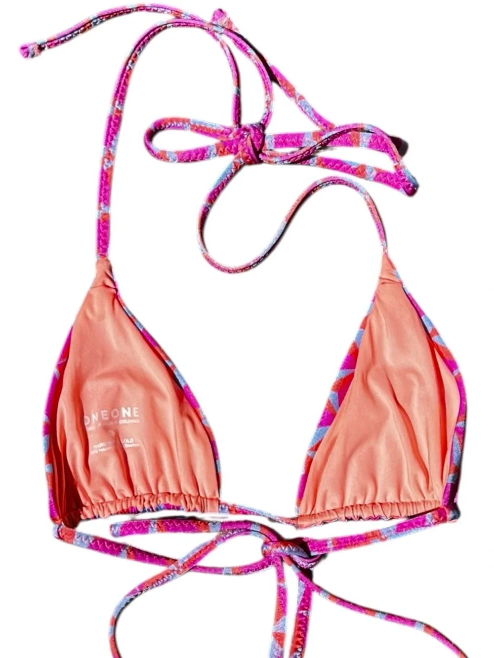 🌻EUC ONEONE Swimwear Pink Geometric Triangle Bikini Top Adjustable Ribbed Small